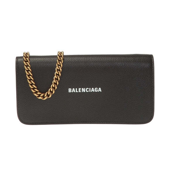 Balenciaga Everyday Black Leather Logo Chain Wallet Bag - Picture 1 of 6